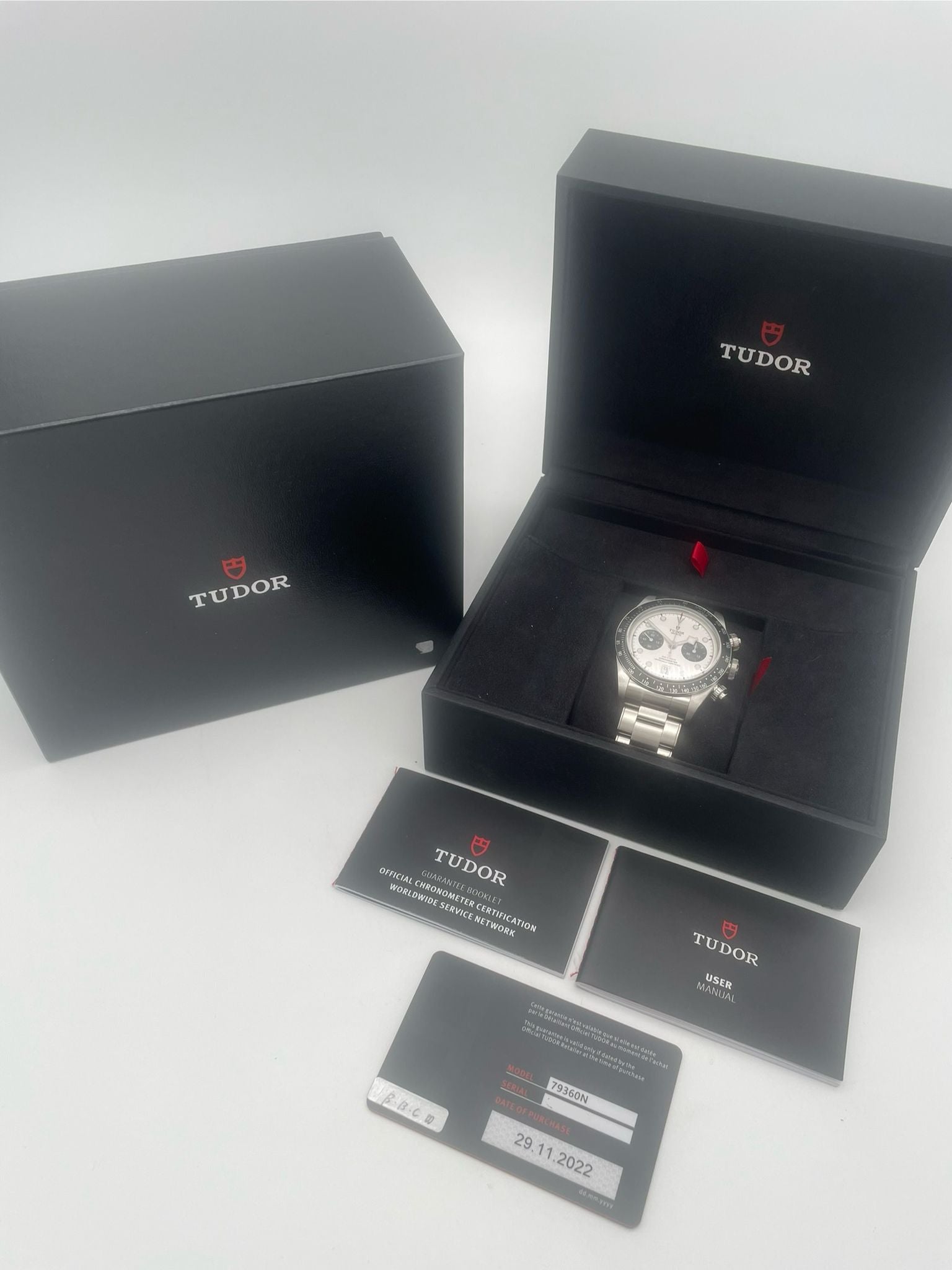 Tudor Black Bay Chrono Automatik Weiß  79360N Box + og. Papiere