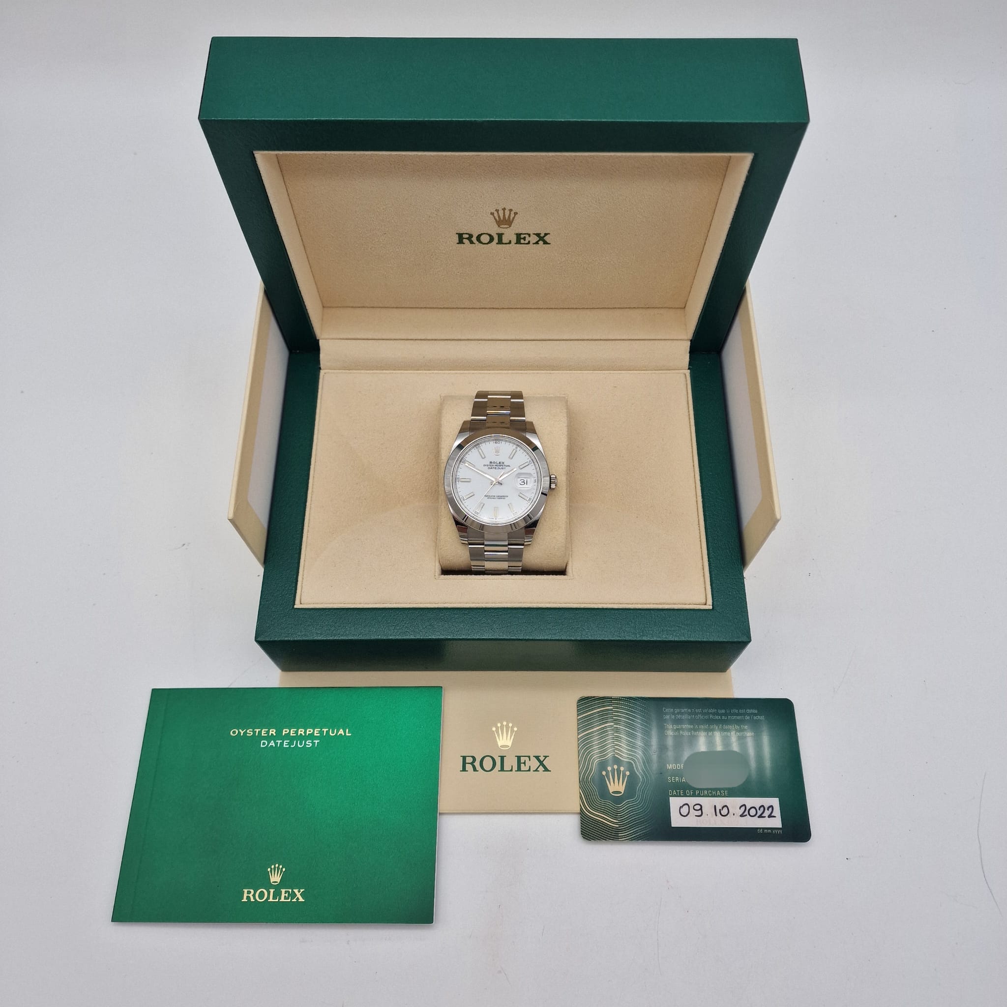 Rolex Datejust 41 Automatik Herrenuhr Weiß  126300 Box + og. Papiere