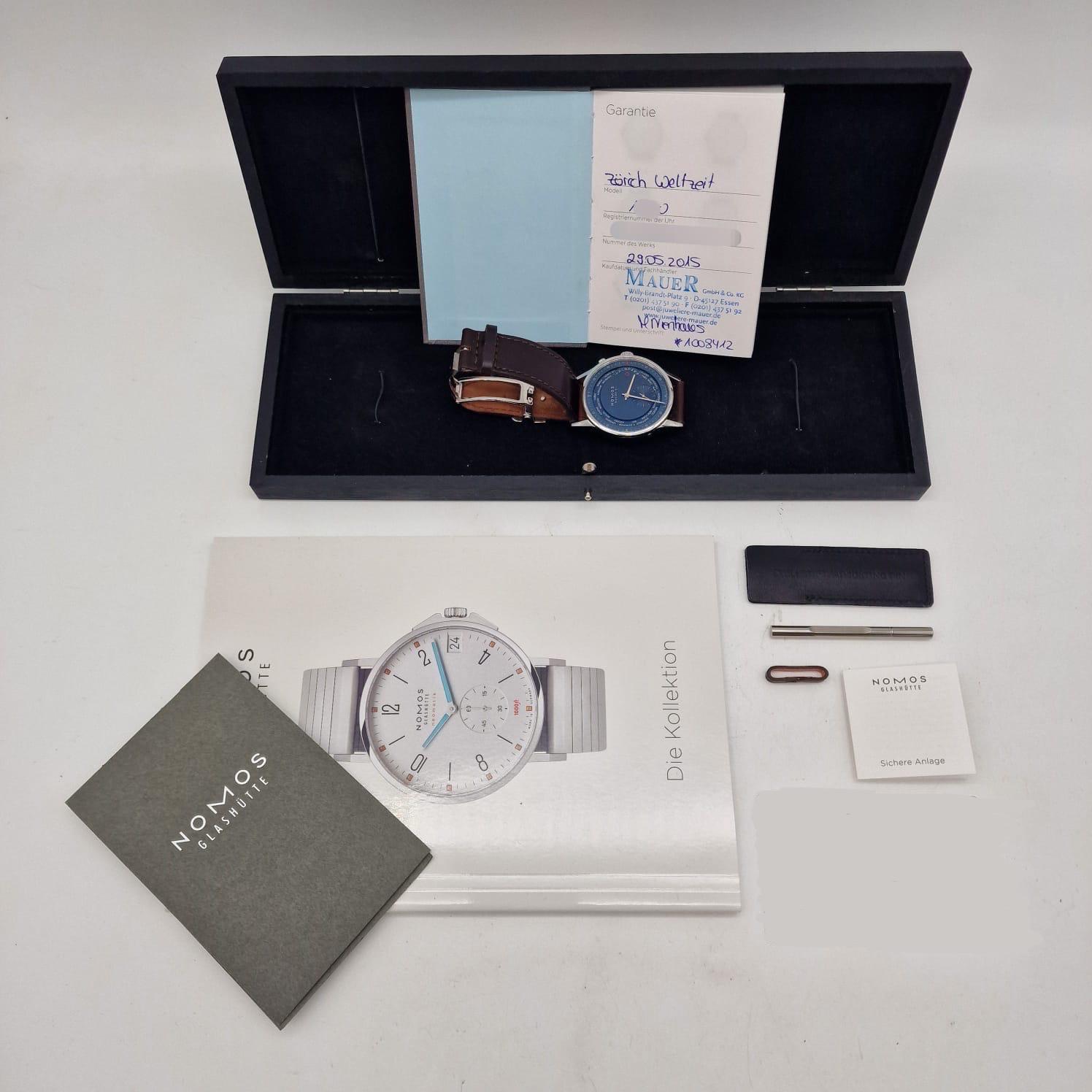 NOMOS Glashütte Zürich World Time Automatic Men's Watch 807 Box + above papers