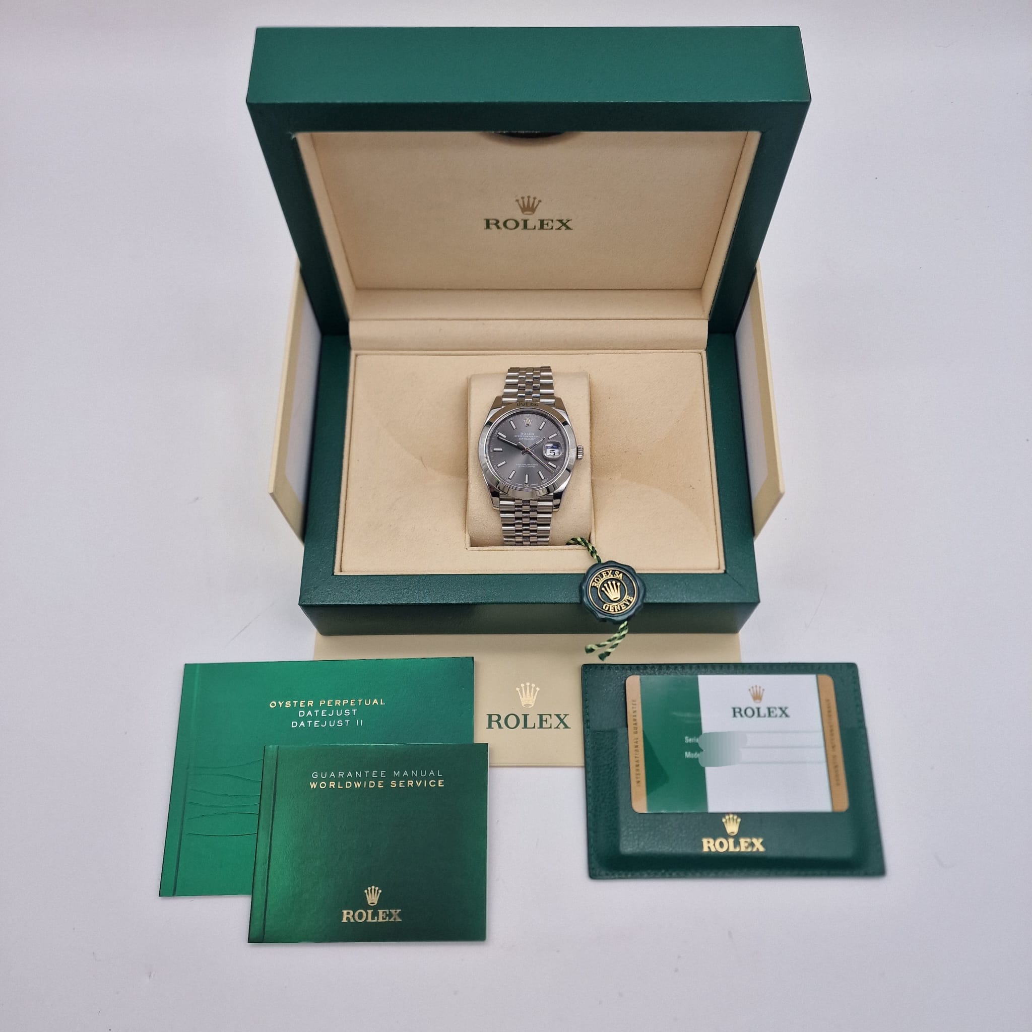 Rolex Datejust 41 Automatik Herrenuhr Grau 126300 Box + og. Papiere