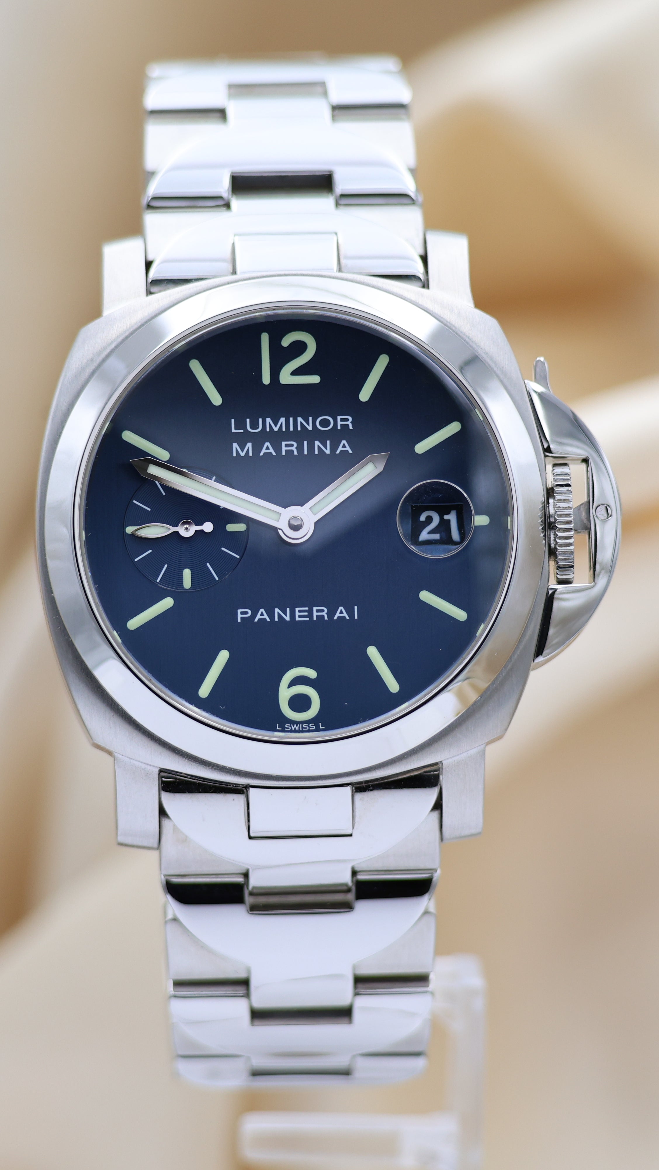 Panerai Luminor Marina Automatik Herrenuhr Blau PAM00050  Box + og. Papiere