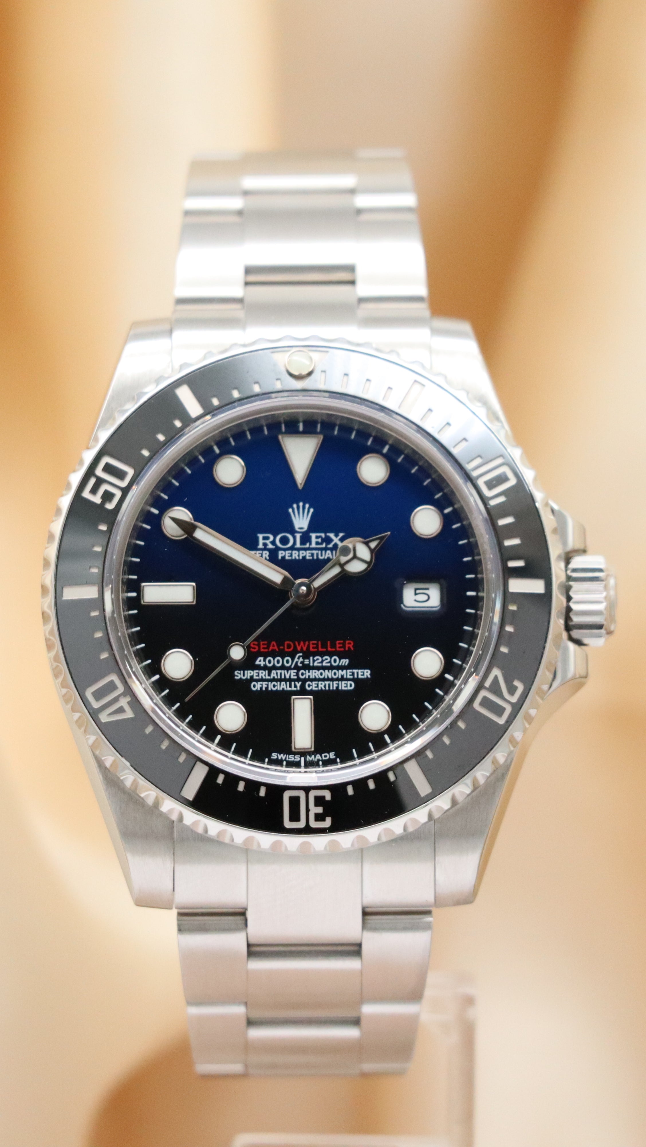 Rolex Sea-Dweller 4000 40mm Automatik Herrenuhr 116600 Box + og. Papiere Blaken Ziffernblatt Umbau Deepblue