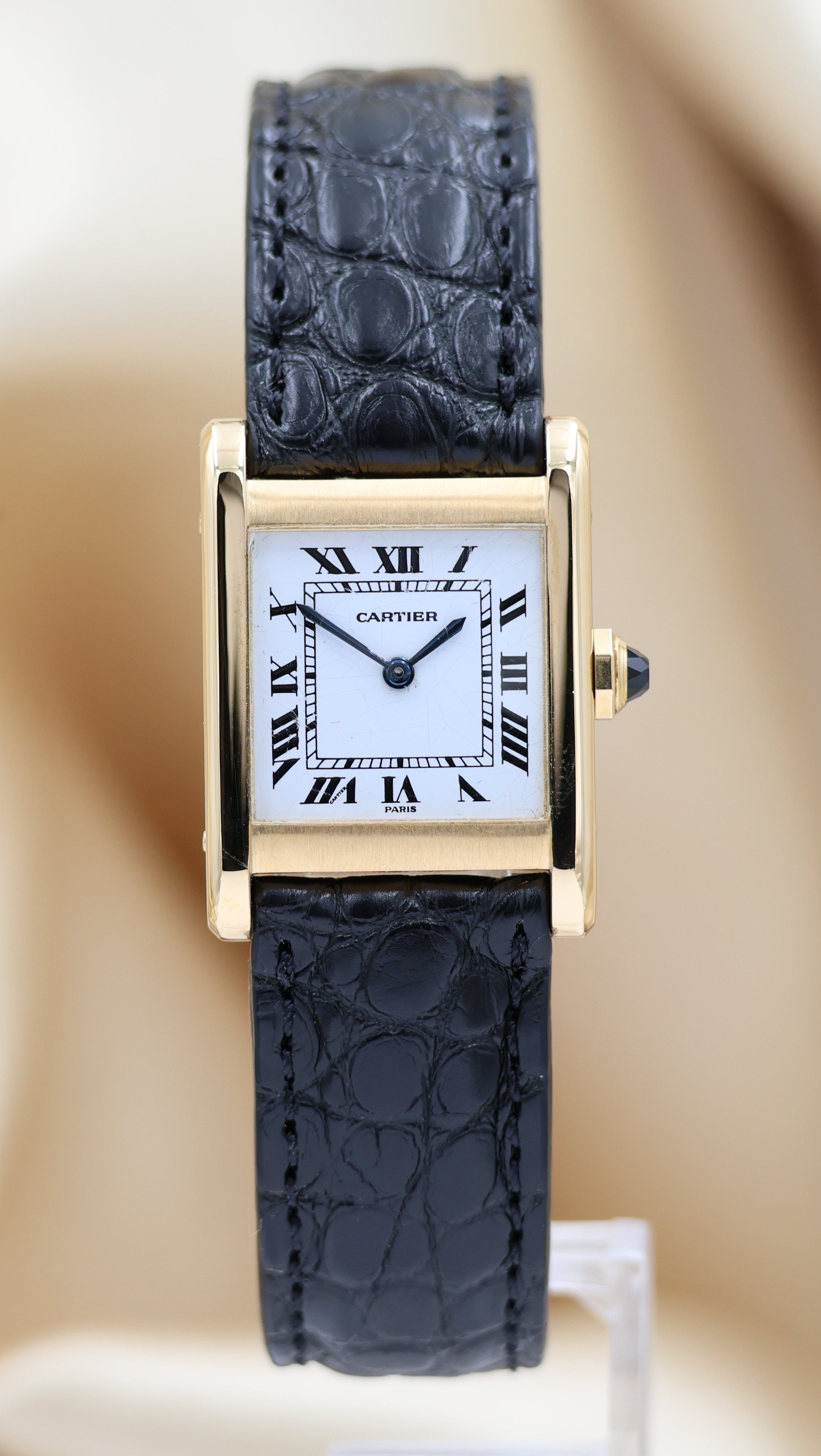 Cartier Tank Normale Paris Blatt 18k Gold Handaufzug 78092 - Thumbnail