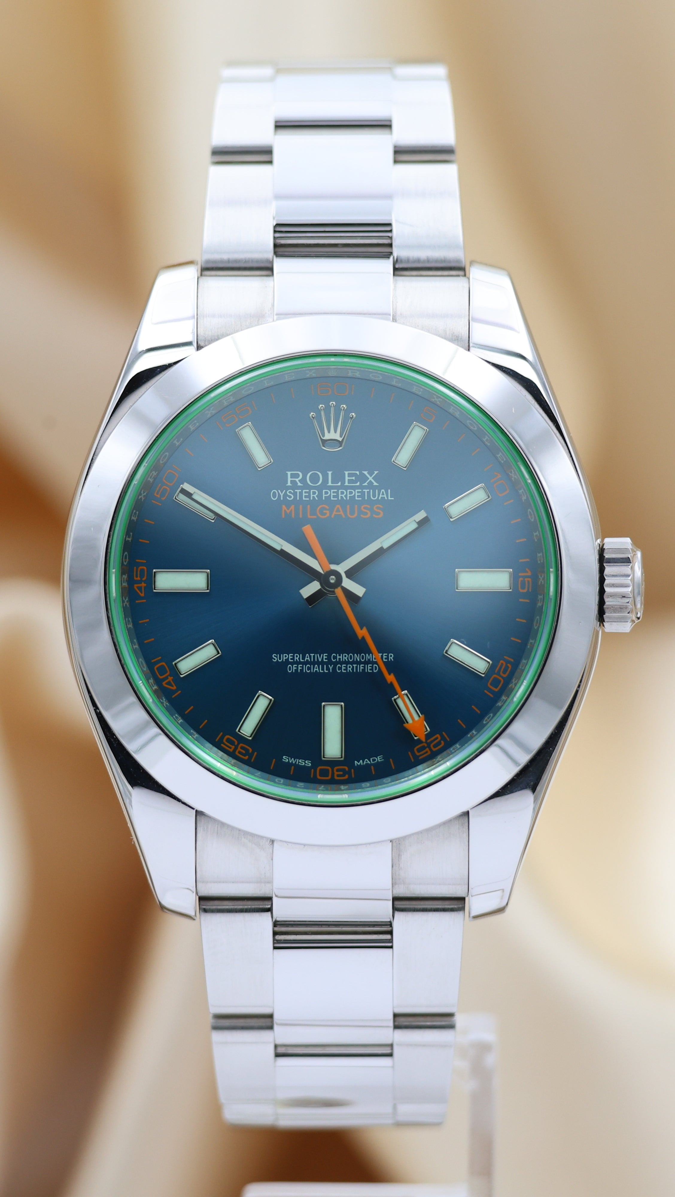 Rolex Milgauss Automatik Herrenuhr Blau 116400GV Box + og. Papiere