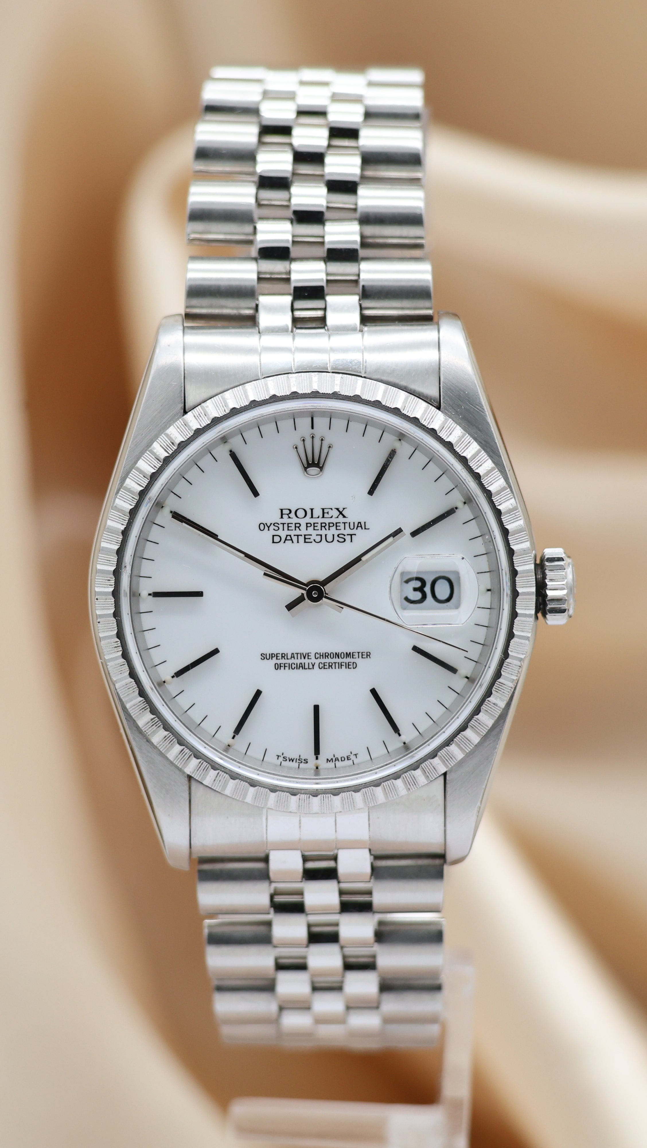 Rolex Datejust 36 Automatik 16220 Box + og. Papiere Porcelain Dial