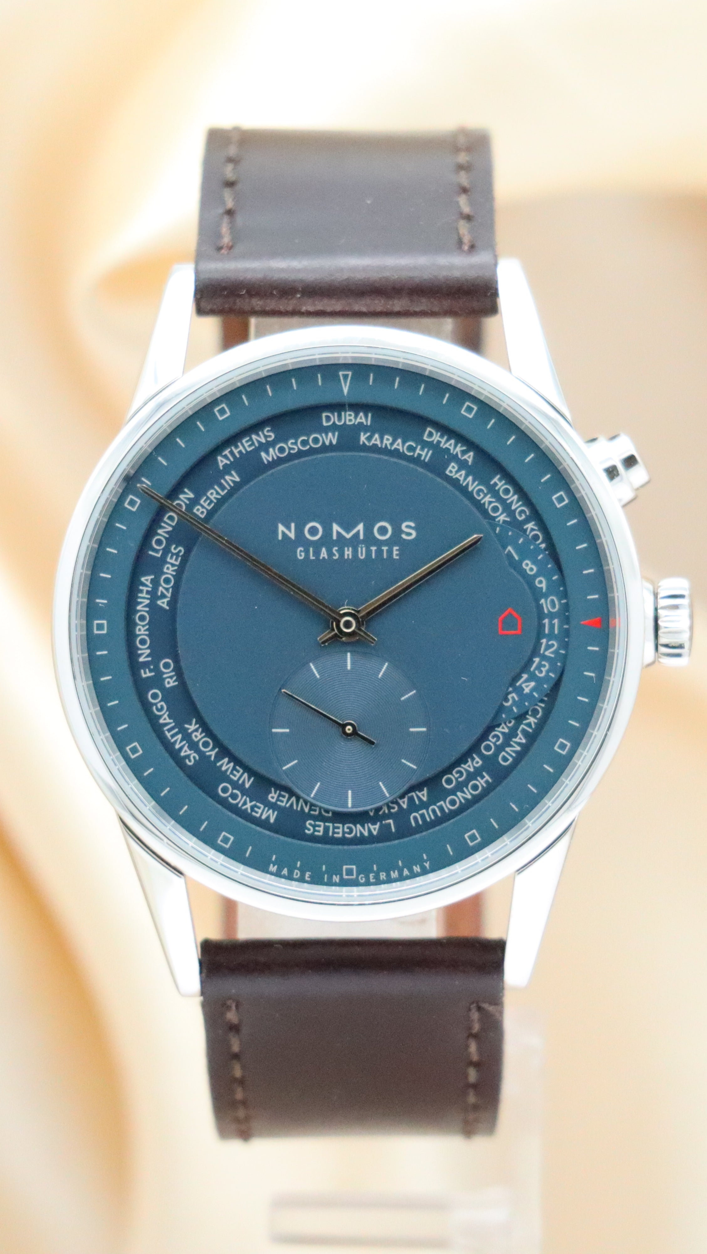 NOMOS Glashütte Zürich World Time Automatic Men's Watch 807 Box + above papers